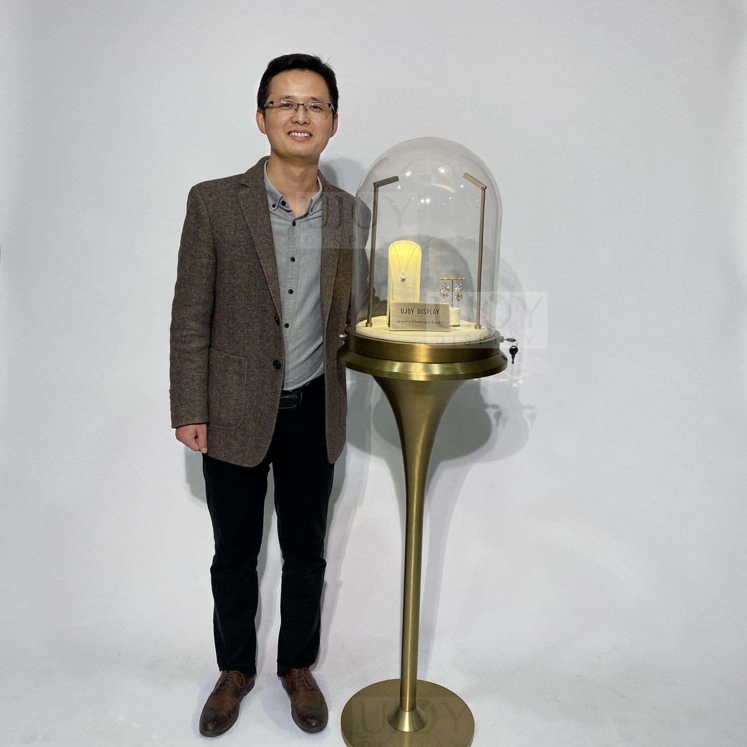 Glass dome jewelry showcase display with lock UD006 (5)