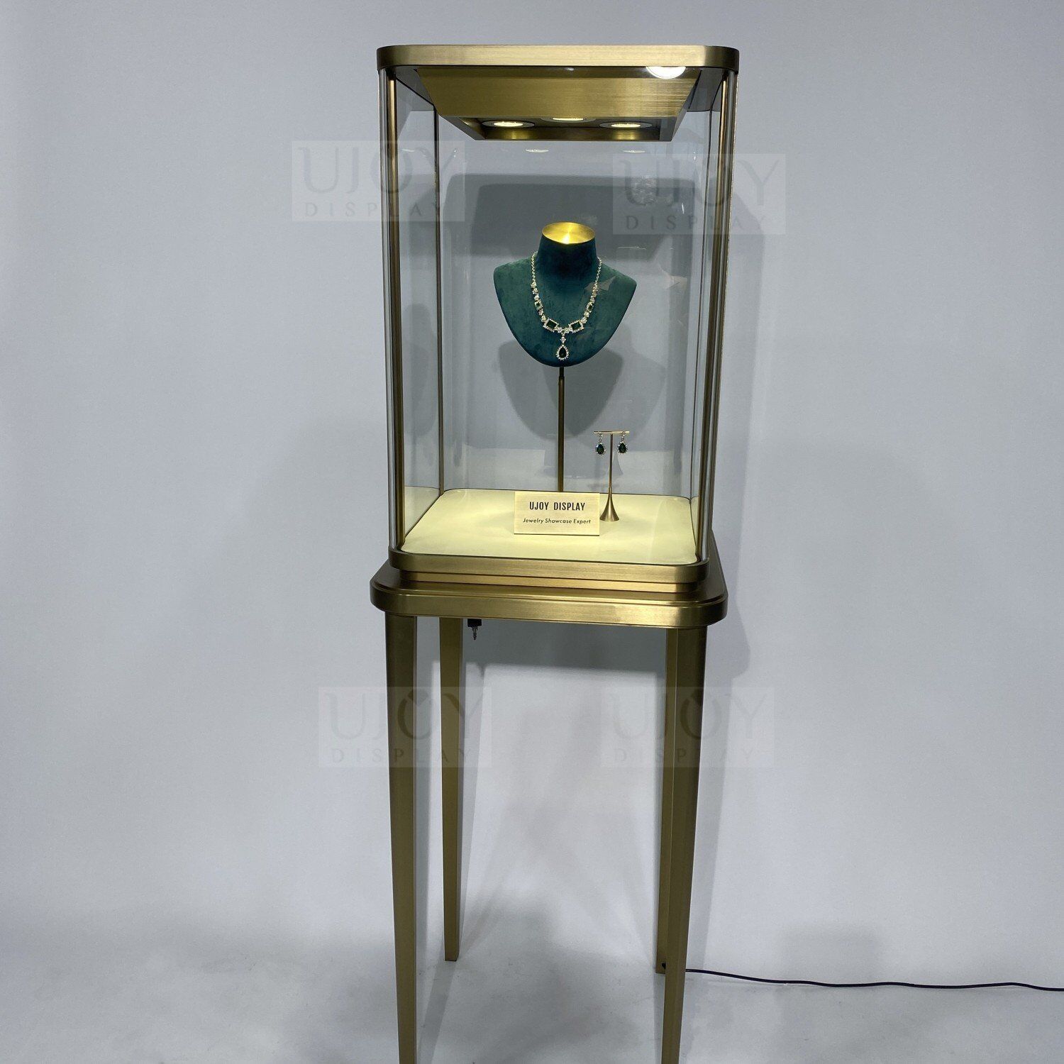 front view Best Seller Curved Glass Jewelry Showcase Tower Display UD010 (8) front view Best Seller Curved Glass Jewelry Showcase Tower Display UD010 (8)