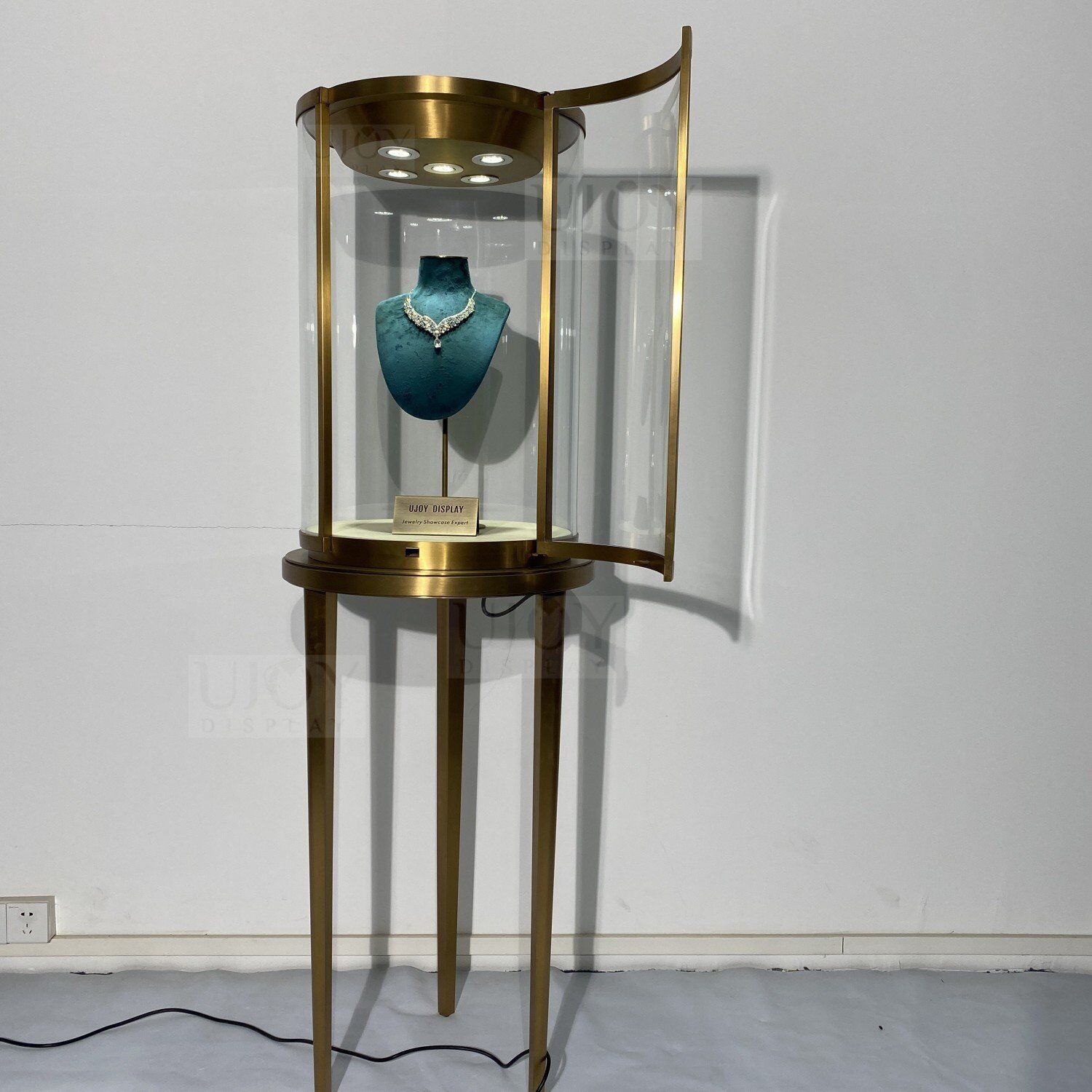 opened glass door__Round Tower Showcase Glass Pedestal Display UD018 (6) opened glass door__Round Tower Showcase Glass Pedestal Display UD018 (6)